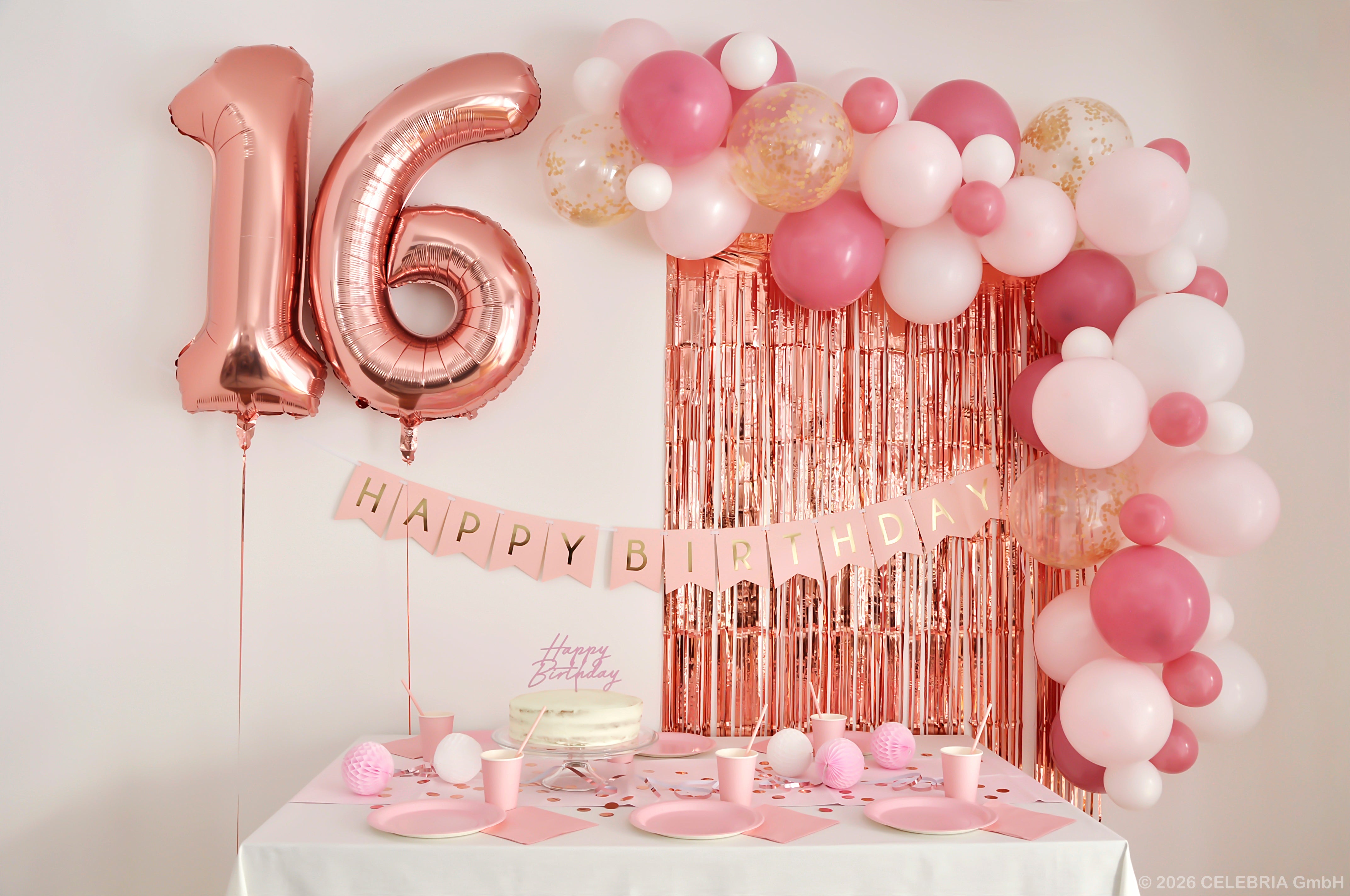 Wimpelkette "Happy Birthday" rosa (1 Stk.)