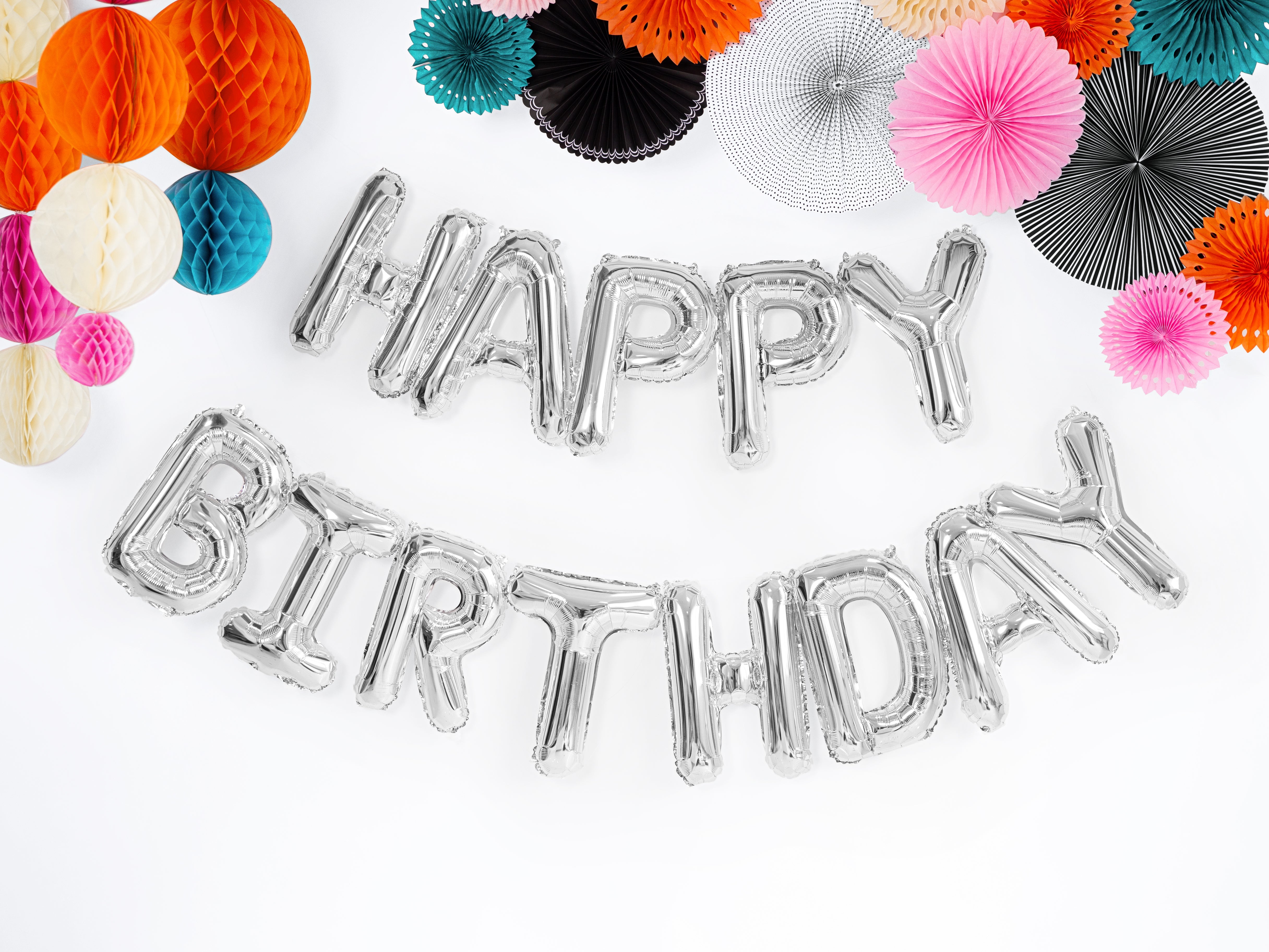 Ballon Wimpelkette "Happy Birthday" silber (1 Stk.)