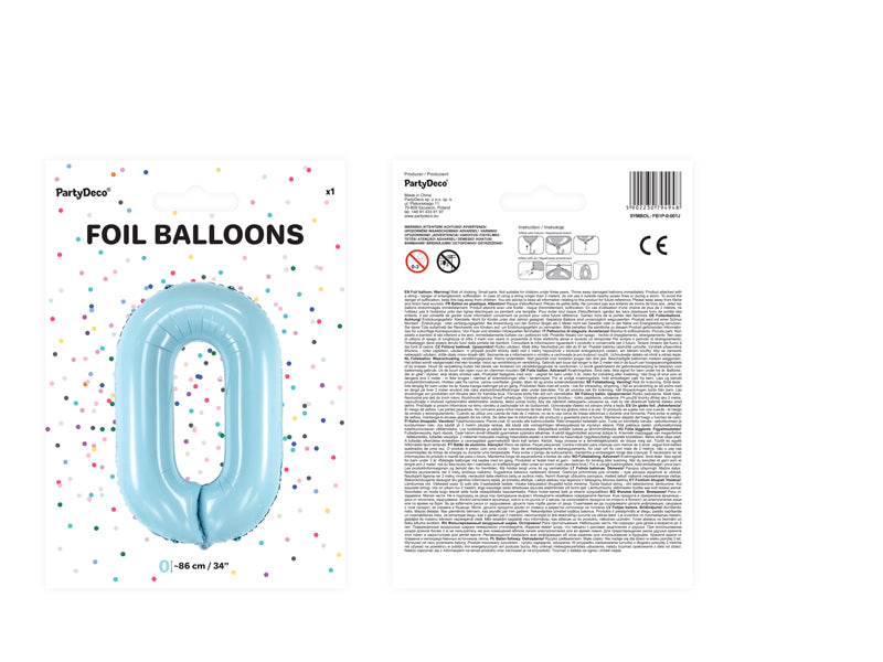 Folienballon Zahl "0" hellblau (1 Stk.)