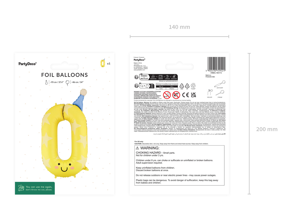 Folienballon Zahl "0" gelb (1 Stk.)