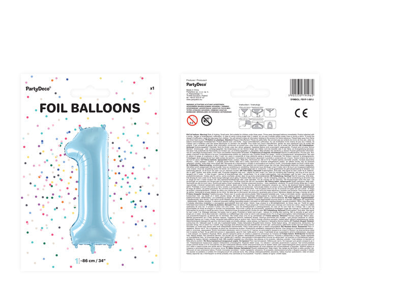 Folienballon Zahl "1" hellblau (1 Stk.)