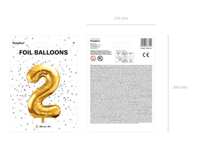 Folienballon Zahl "2" gold (1 Stk.)