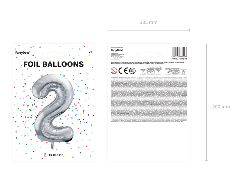 Folienballon Zahl "2" silber (1 Stk.)