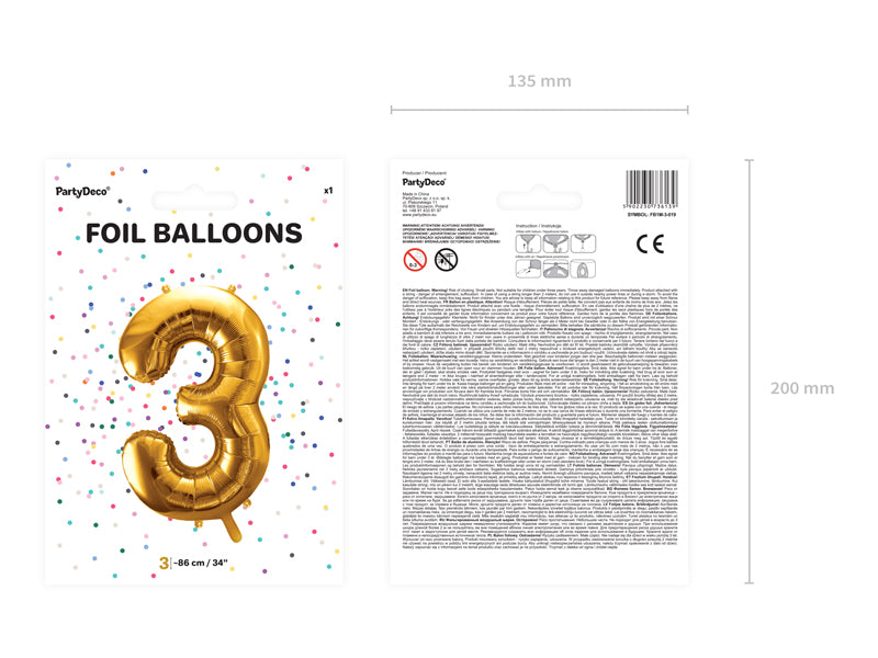 Folienballon Zahl "3" gold (1 Stk.)