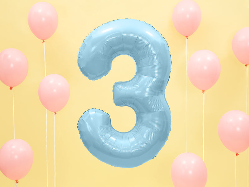 Folienballon Zahl "3" hellblau (1 Stk.)