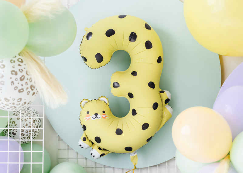 Folienballon Zahl "3" Gepard (1 Stk.)
