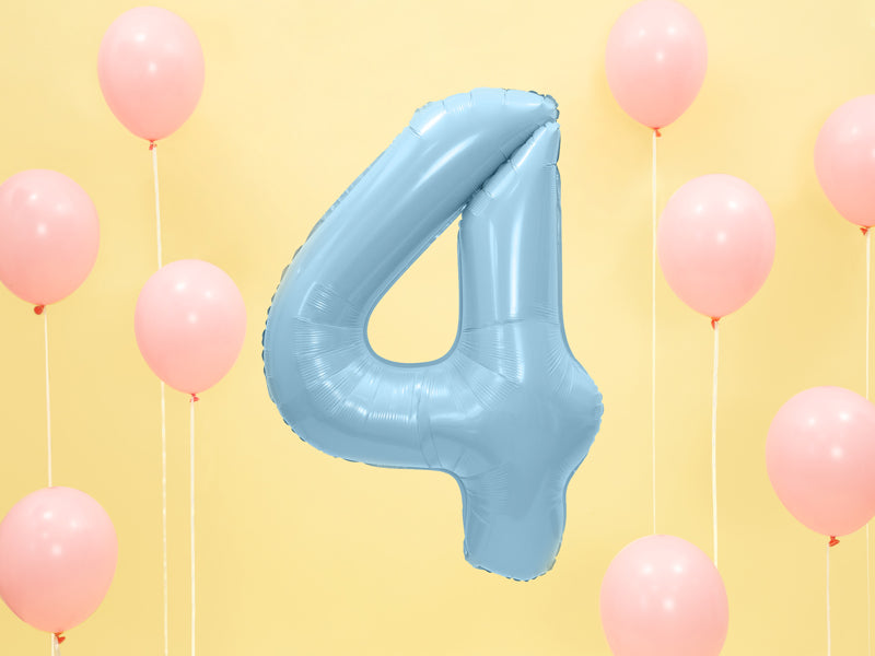 Folienballon Zahl "4" hellblau (1 Stk.)