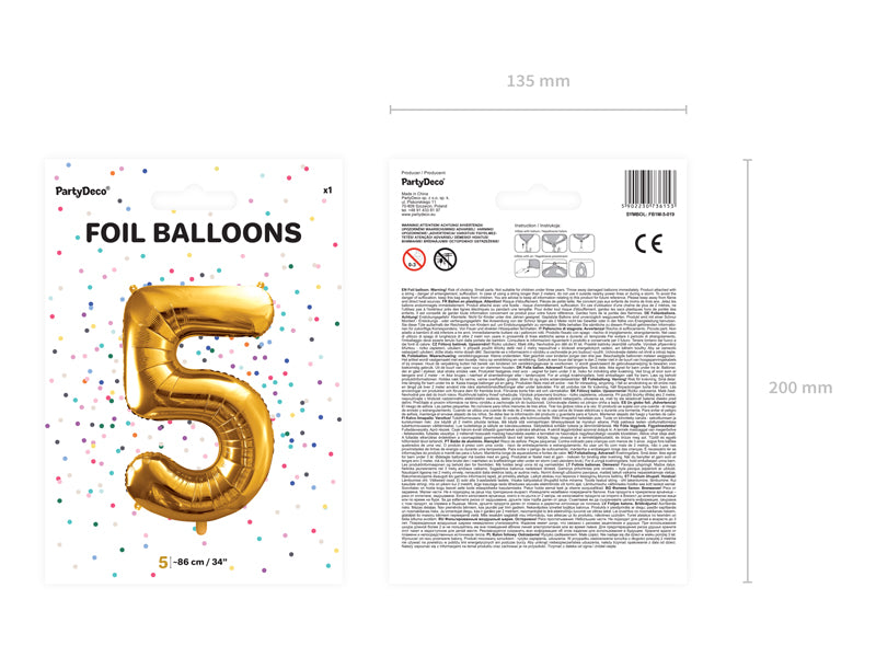 Folienballon Zahl "5" gold (1 Stk.)