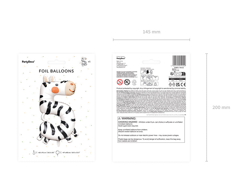Folienballon Zahl "5" Zebra (1 Stk.)