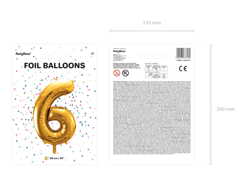 Folienballon Zahl "6" gold (1 Stk.)
