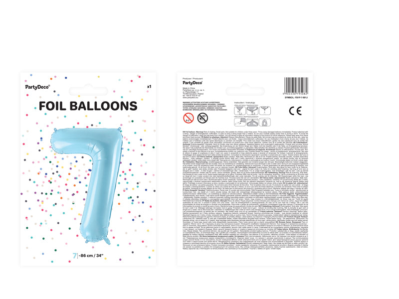 Folienballon Zahl "7" hellblau (1 Stk.)