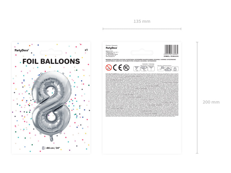 Folienballon Zahl "8" silber (1 Stk.)