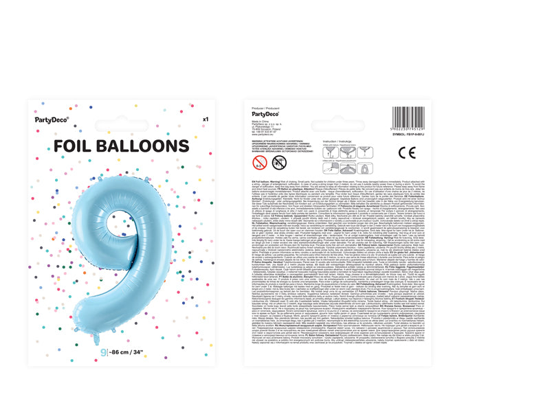 Folienballon Zahl "9" hellblau (1 Stk.)