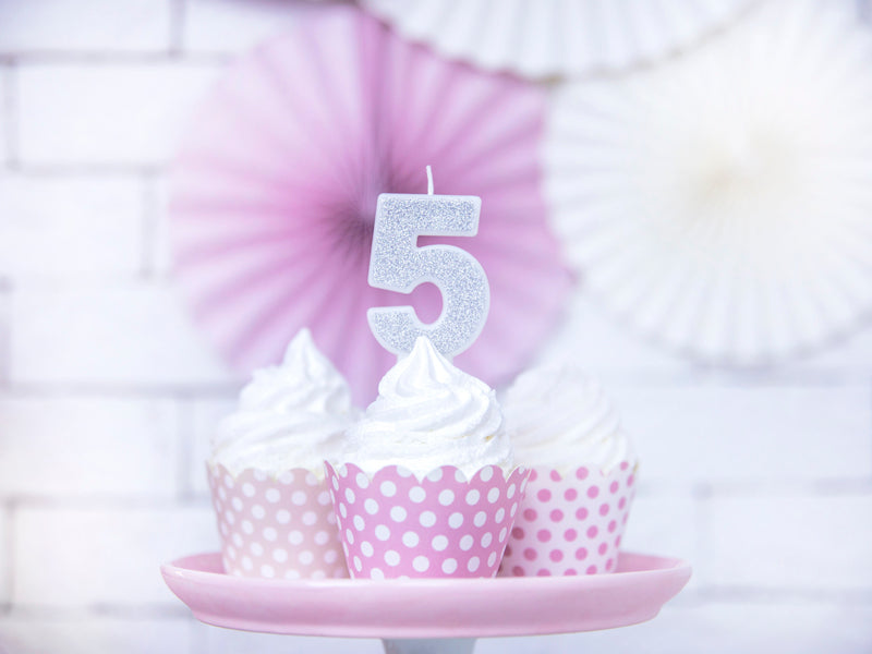 Kuchenkerze Ziffer "5" silber (1 Stk.)