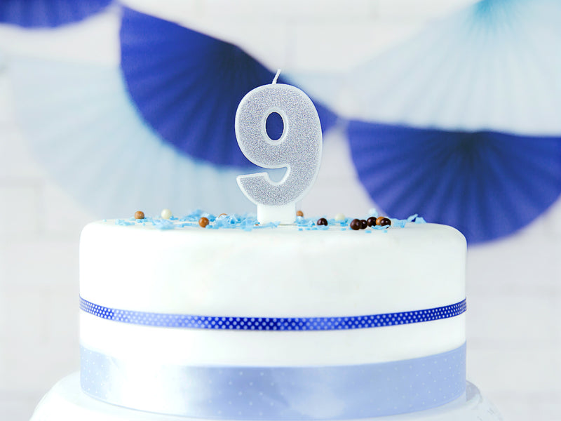 Kuchenkerze Ziffer "9" silber (1 Stk.)