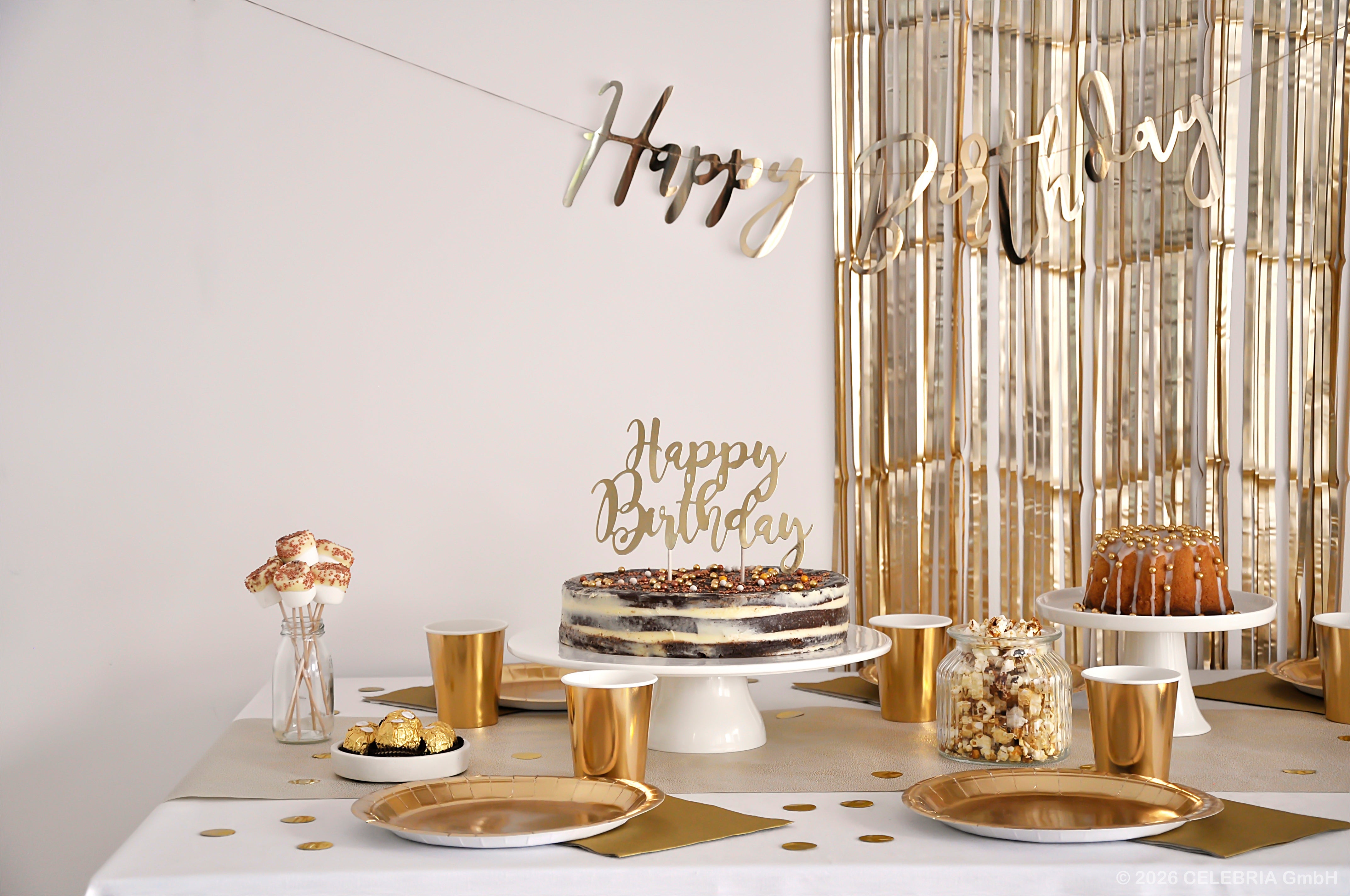 Wimpelkette "Happy Birthday" gold (1 Stk.)