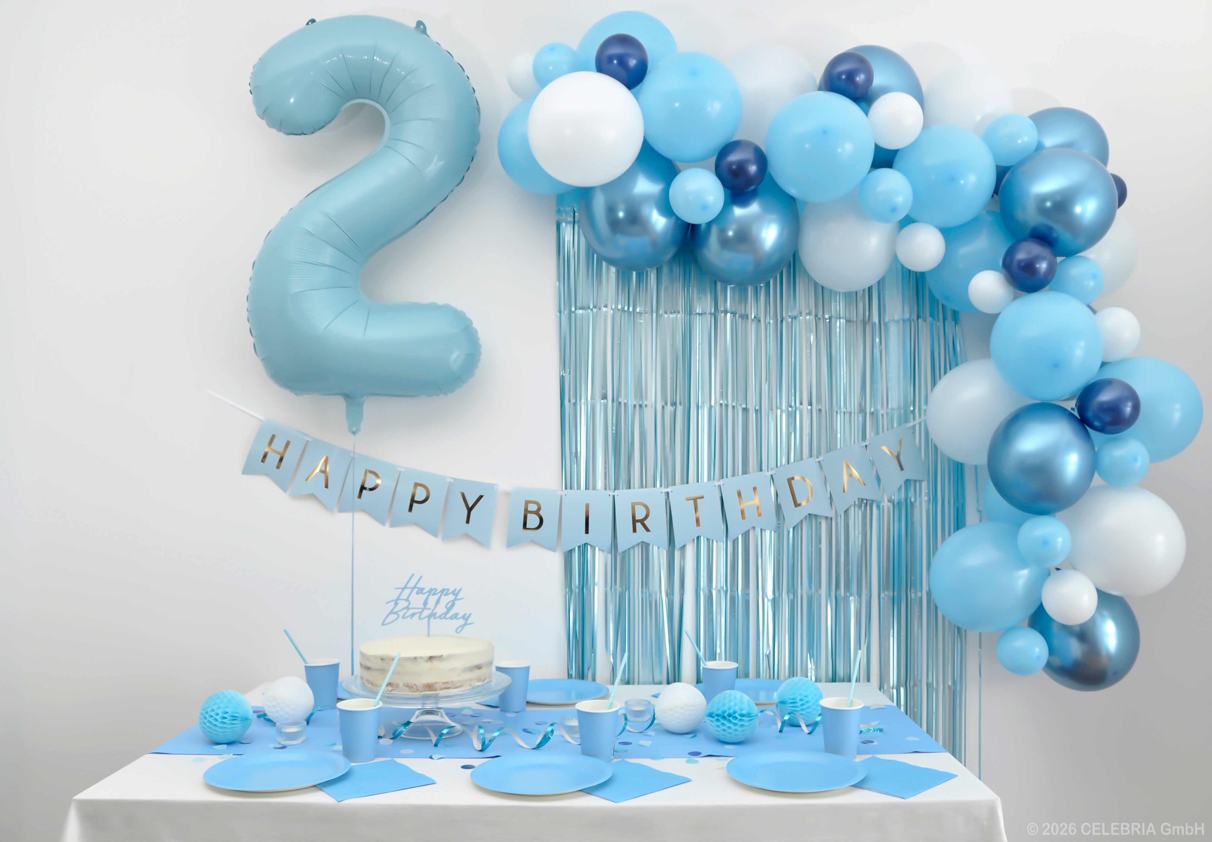 Wimpelkette "Happy Birthday" hellblau (1 Stk.)