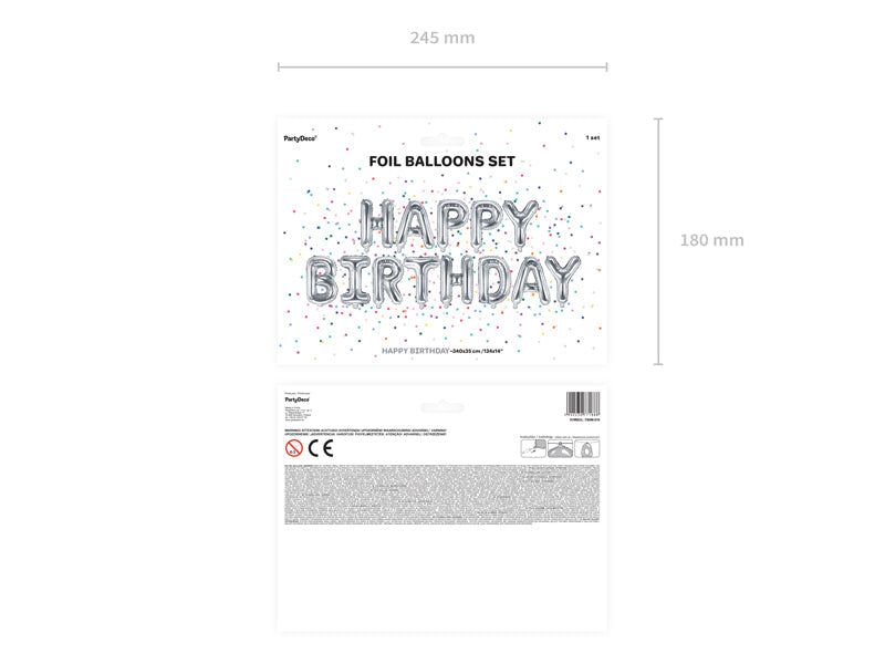 Ballon Wimpelkette "Happy Birthday" silber (1 Stk.)