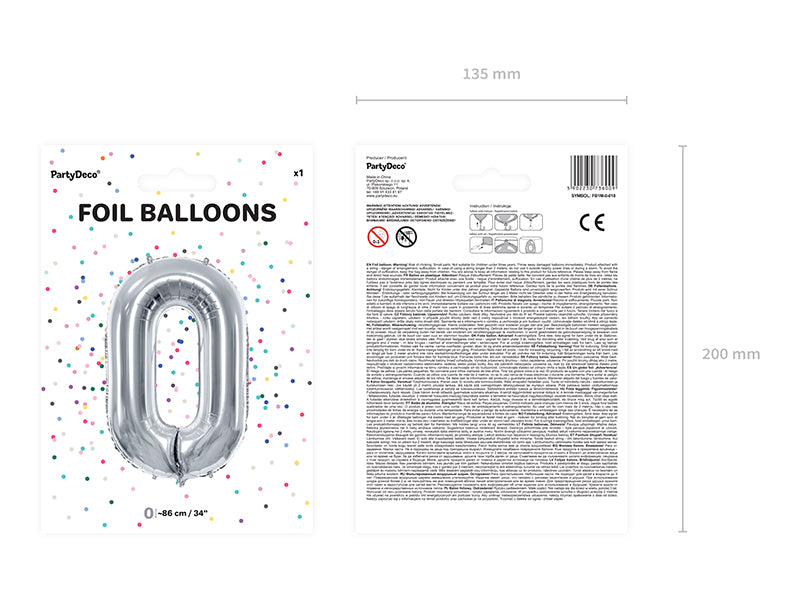 Folienballon Zahl "0" silber (1 Stk.)