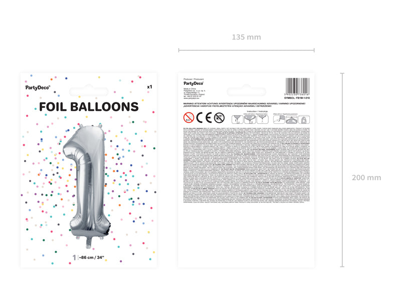 Folienballon Zahl "1" silber (1 Stk.)