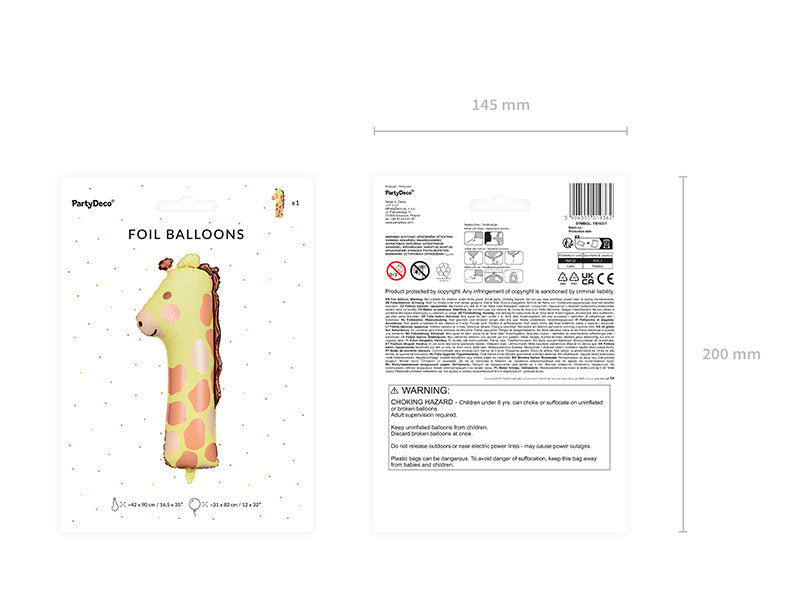 Folienballon Zahl "1" Giraffe (1 Stk.)