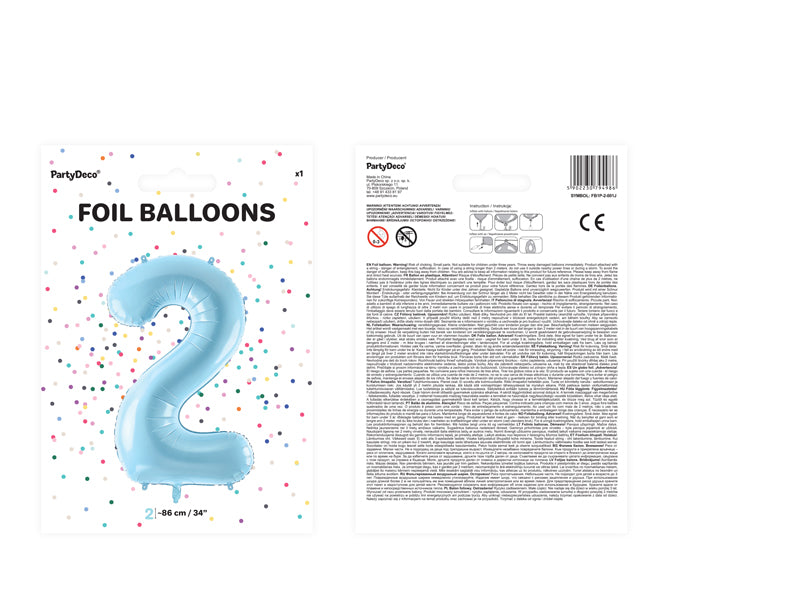 Folienballon Zahl "2" hellblau (1 Stk.)