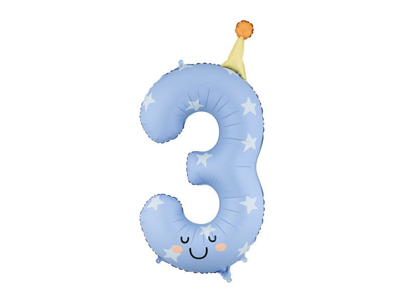Folienballon Zahl "3" blau (1 Stk.)