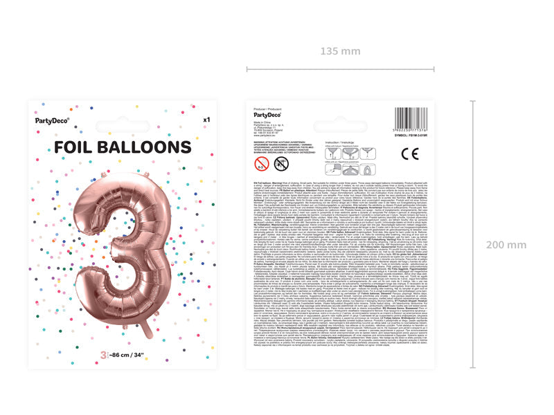 Folienballon Zahl "3" roségold (1 Stk.)