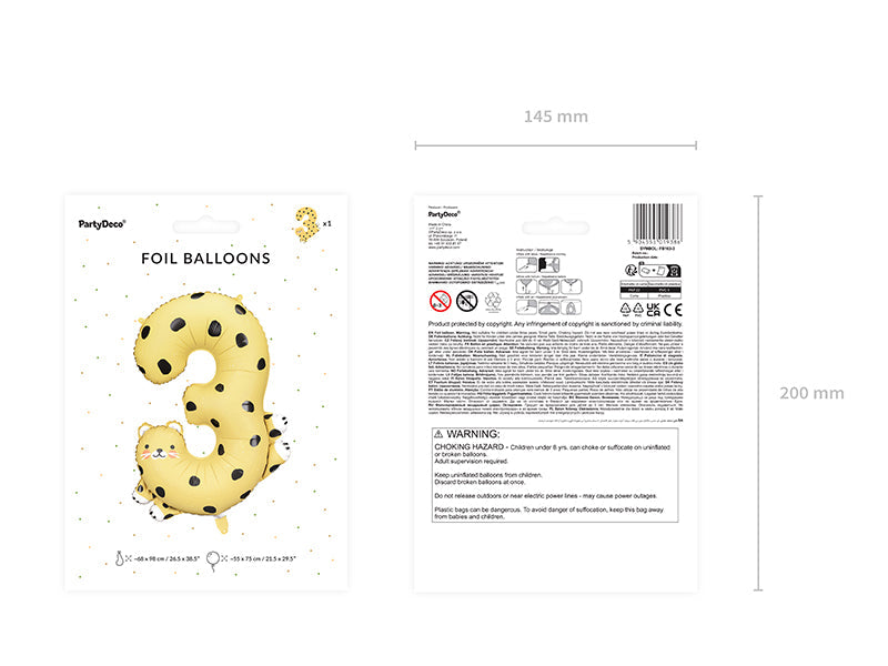 Folienballon Zahl "3" Gepard (1 Stk.)