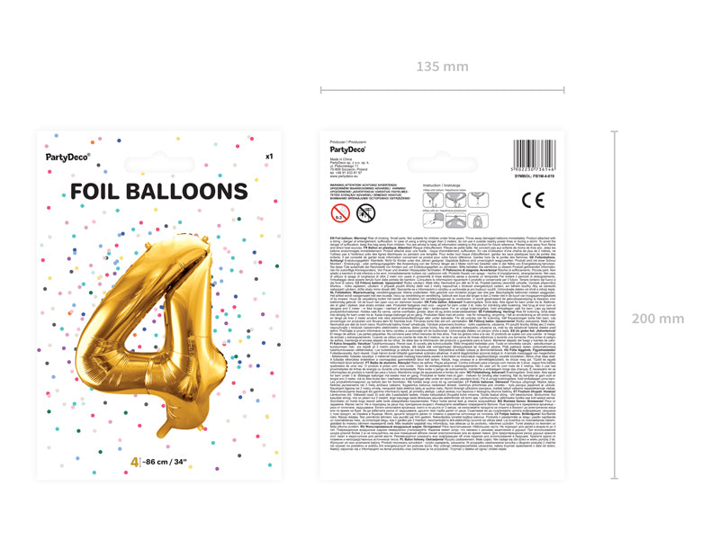 Folienballon Zahl "4" gold (1 Stk.)