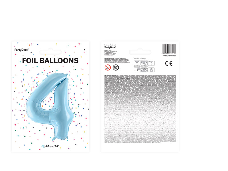 Folienballon Zahl "4" hellblau (1 Stk.)