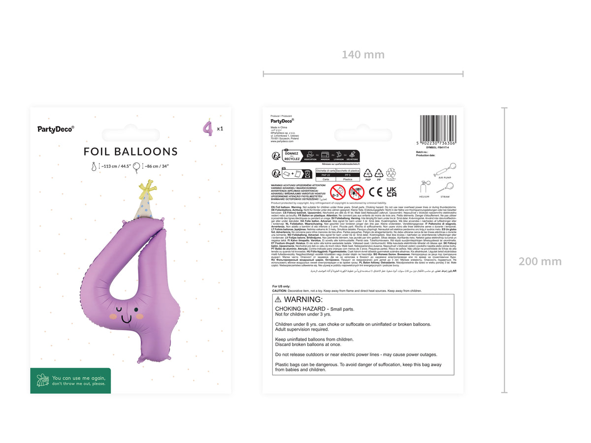 Folienballon Zahl "4" lavendel (1 Stk.)