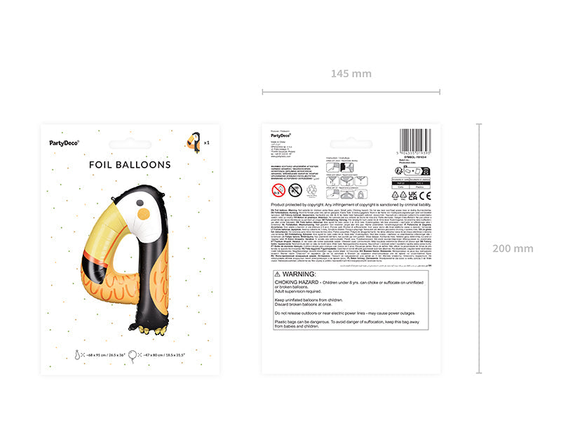 Folienballon Zahl "4" Tukan (1 Stk.)