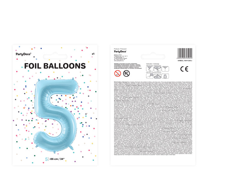 Folienballon Zahl "5" hellblau (1 Stk.)