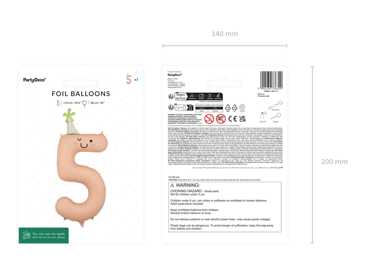Folienballon Zahl "5" pfirsich (1 Stk.)