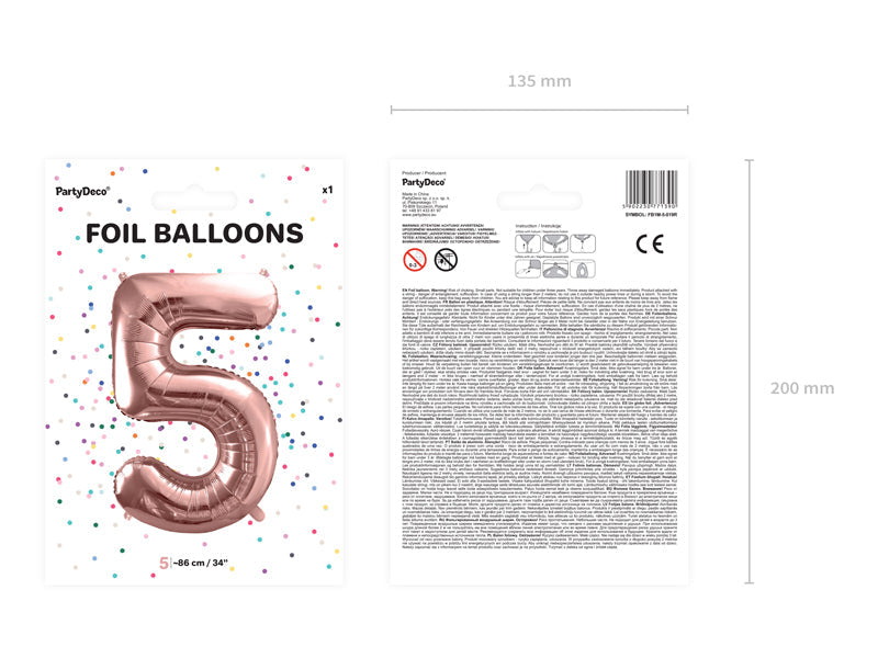 Folienballon Zahl "5" roségold (1 Stk.)