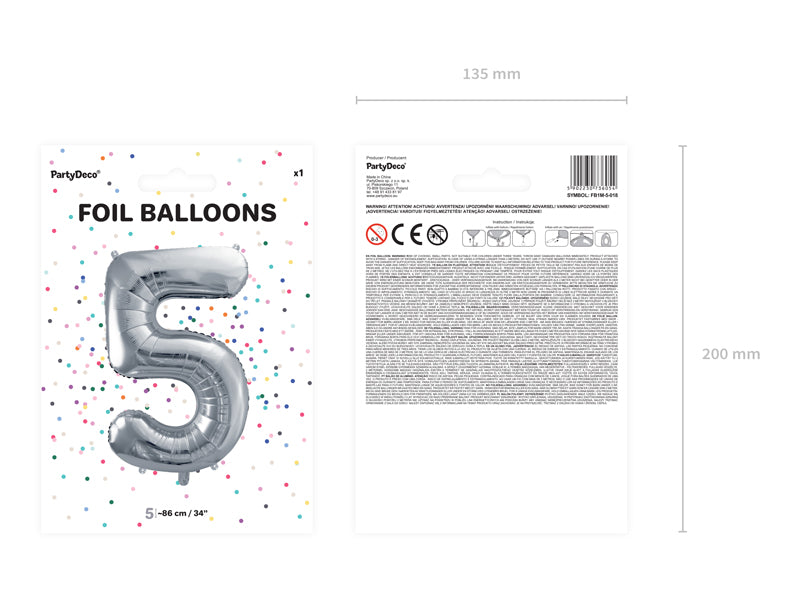 Folienballon Zahl "5" silber (1 Stk.)