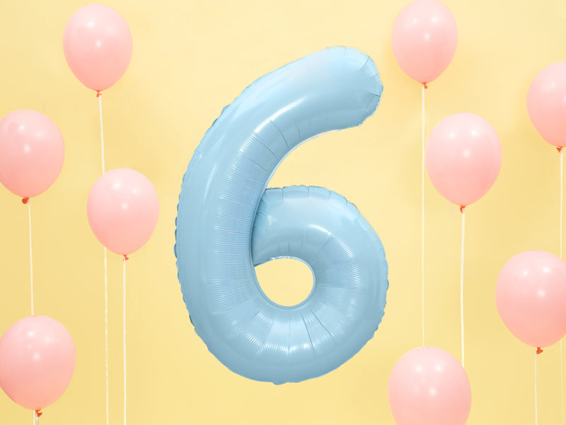 Folienballon Zahl "6" hellblau (1 Stk.)
