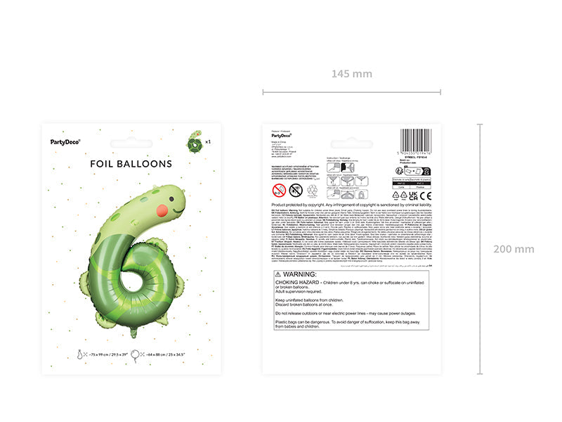 Folienballon Zahl "6" Schildkröte (1 Stk.)