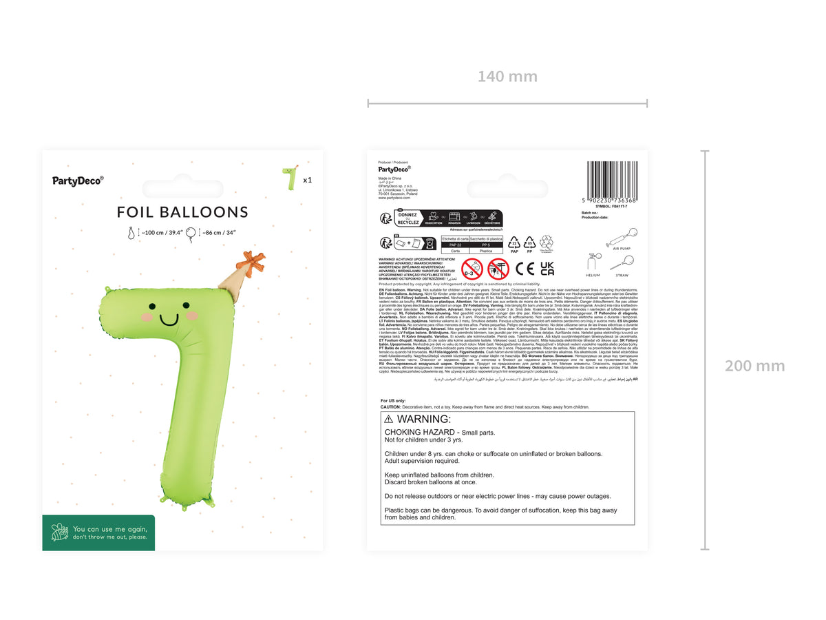 Folienballon Zahl "7" hellgrün (1 Stk.)