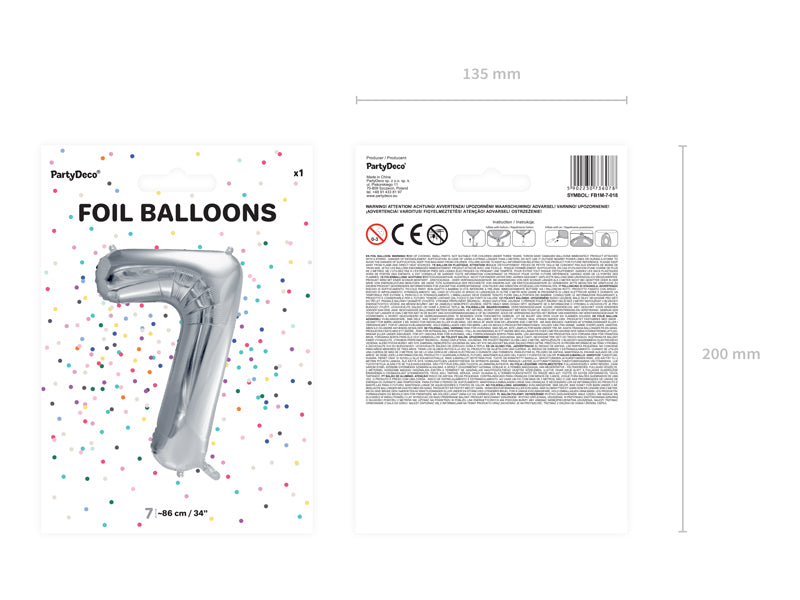 Folienballon Zahl "7" silber (1 Stk.)