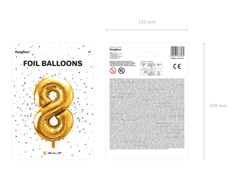 Folienballon Zahl "8" gold (1 Stk.)