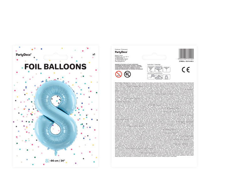 Folienballon Zahl "8" hellblau (1 Stk.)