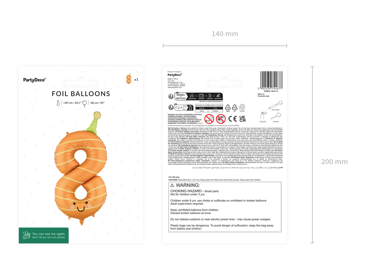 Folienballon Zahl "8" orange (1 Stk.)