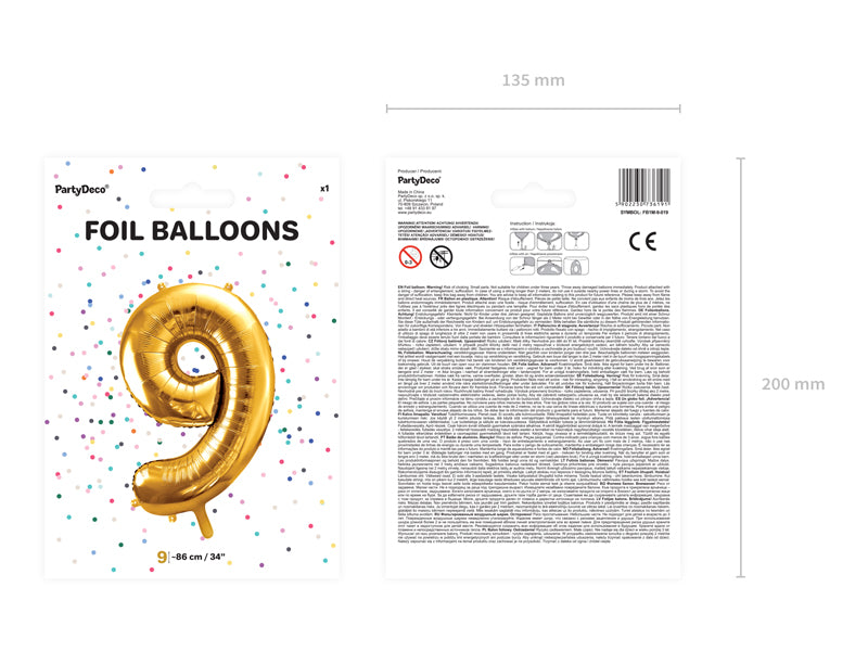 Folienballon Zahl "9" gold (1 Stk.)