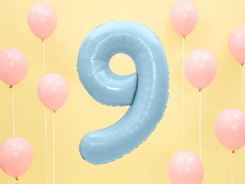 Folienballon Zahl "9" hellblau (1 Stk.)