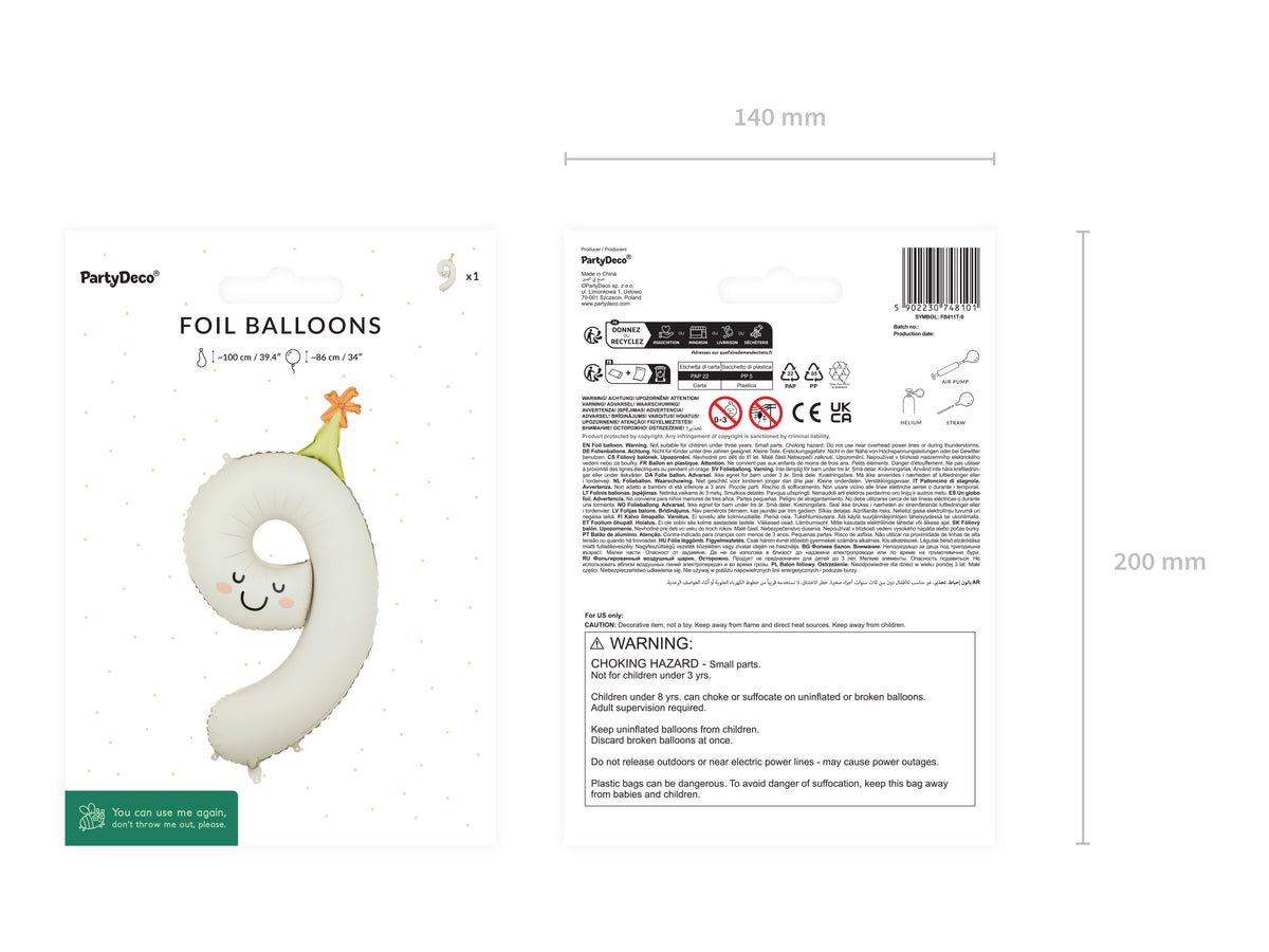 Folienballon Zahl "9" creme (1 Stk.)