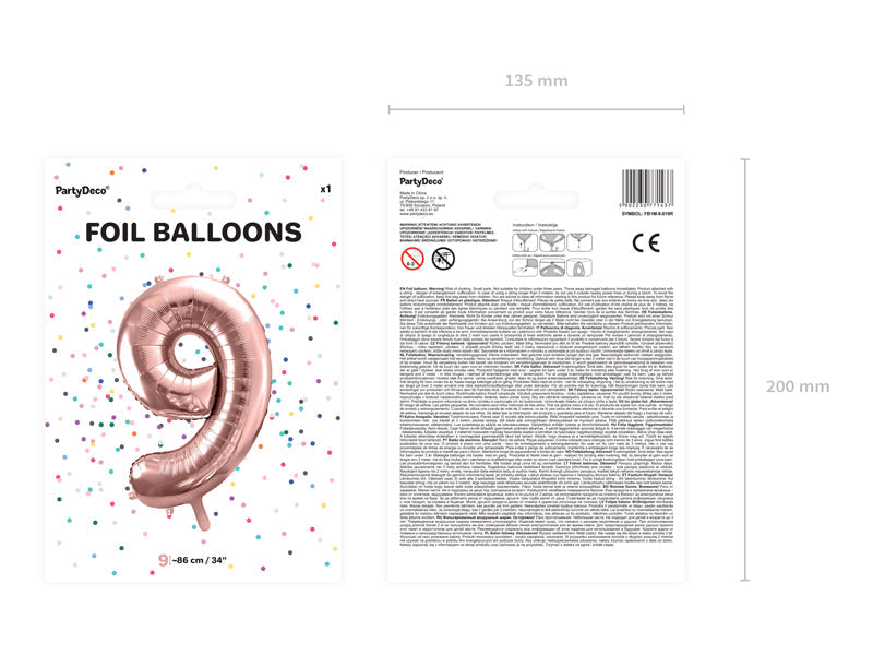 Folienballon Zahl "9" roségold (1 Stk.)
