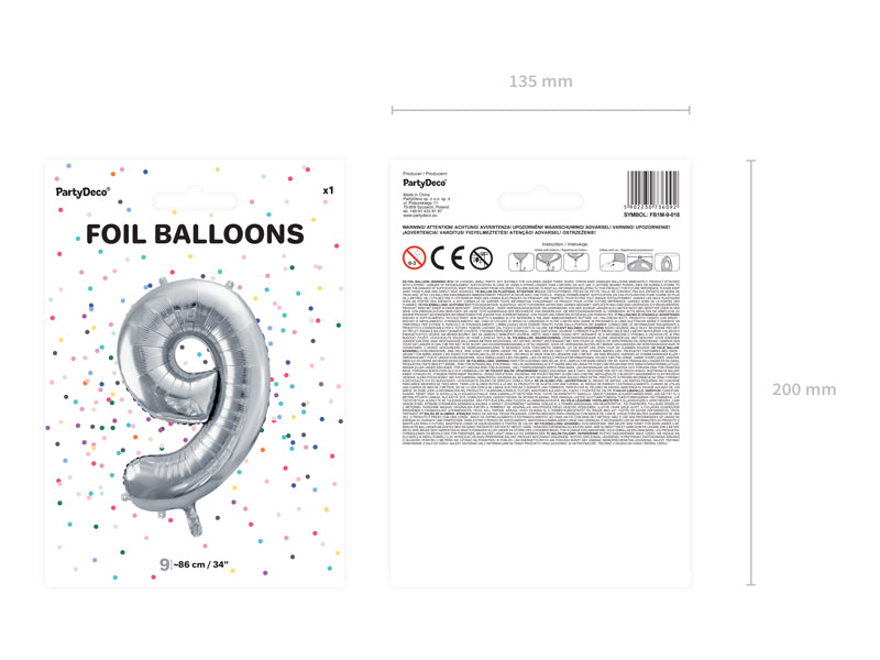Folienballon Zahl "9" silber (1 Stk.)