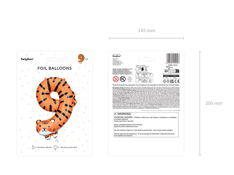 Folienballon Zahl "9" Tiger (1 Stk.)